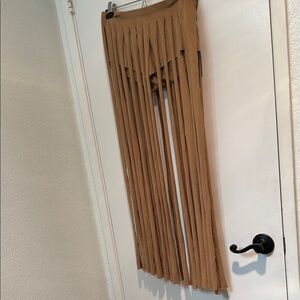 Leather Tan Fringe Skirt